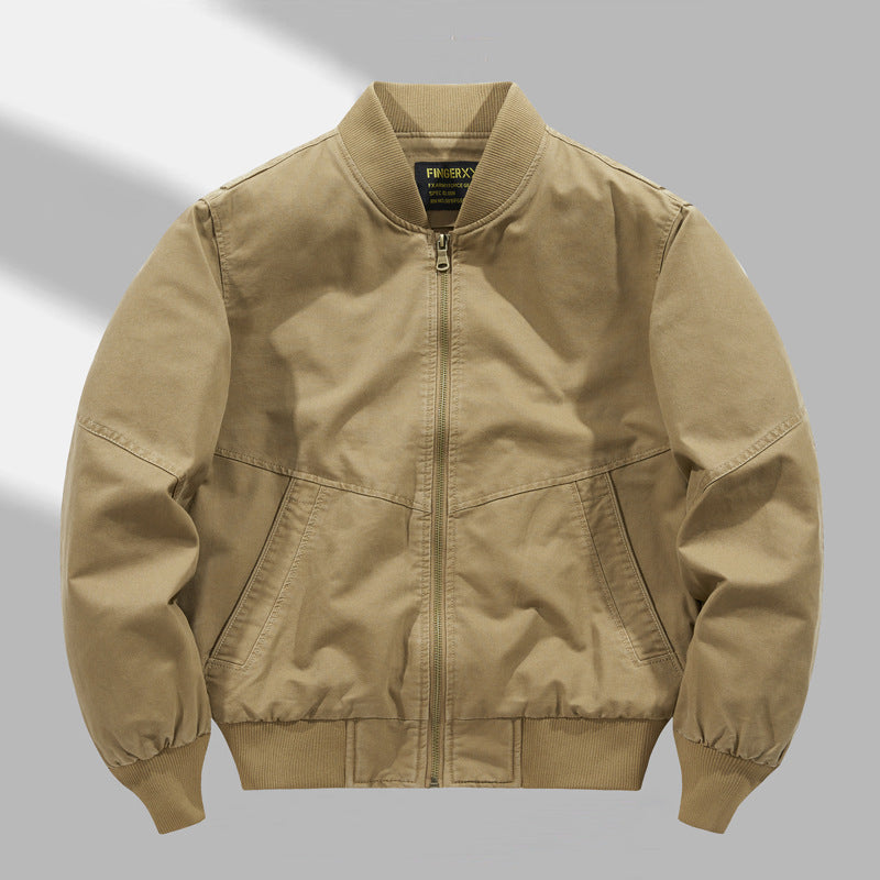 Men's  military-inspired canvas utility bomber jacket with reinforced elbow panels and angled welt pockets EB