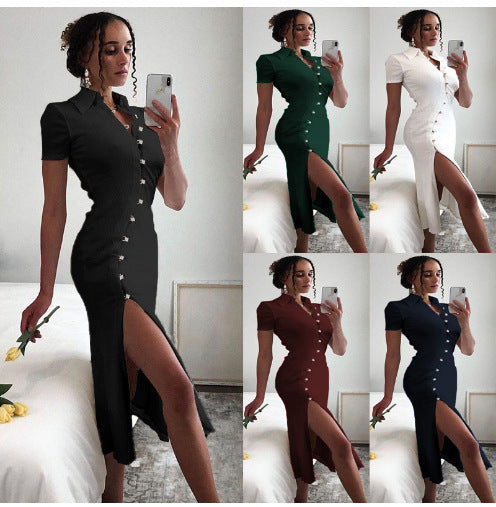 Damen Elegantes Maxikleid mit Knopfverschluss und schickem Schlitz EB