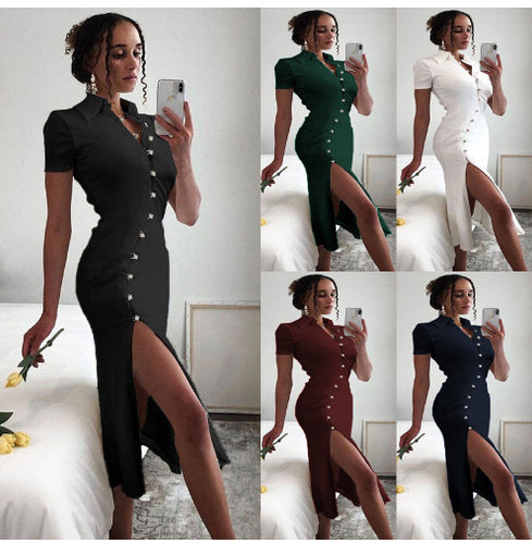 Damen Elegantes Maxikleid mit Knopfverschluss und schickem Schlitz EB