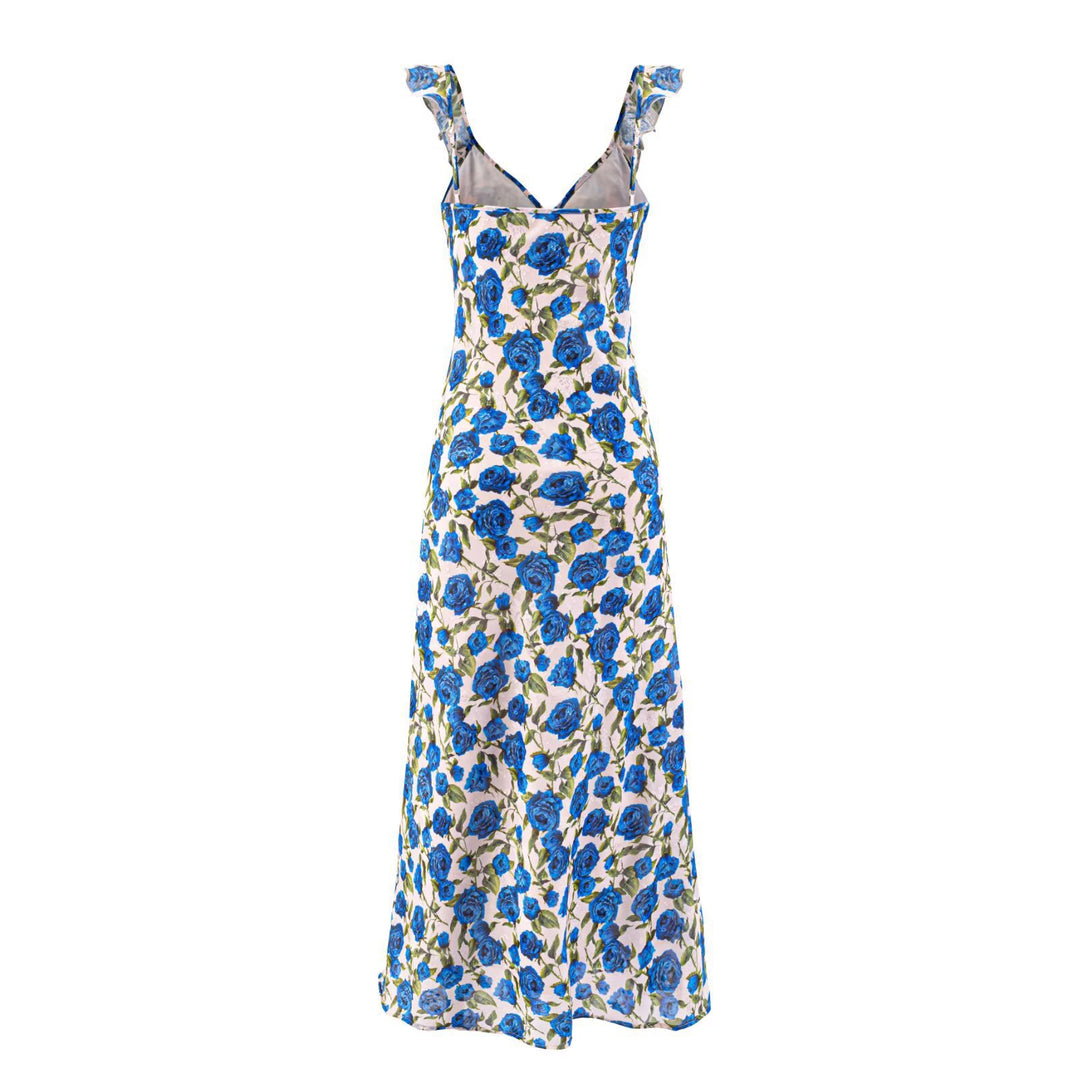 Damen Maxikleid mit floralem Design und verstellbaren Spaghetti-Trägern EB