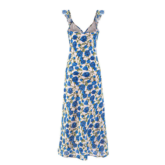 Damen Maxikleid mit floralem Design und verstellbaren Spaghetti-Trägern EB