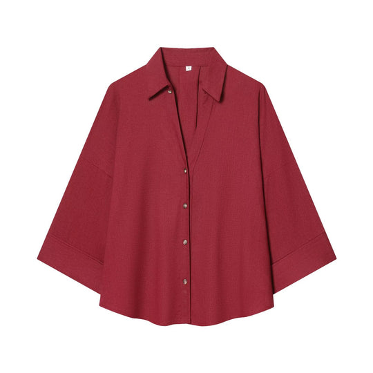 Damen nan lockere oversized Hemdbluse mit weitem Kragen und Dreiviertelärmeln EB