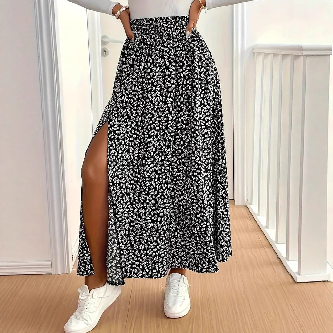 Damen Maxirock mit floralem Muster und seitlichem Schlitz EB