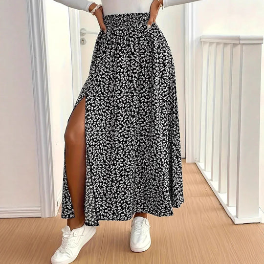 Damen Maxirock mit floralem Muster und seitlichem Schlitz EB