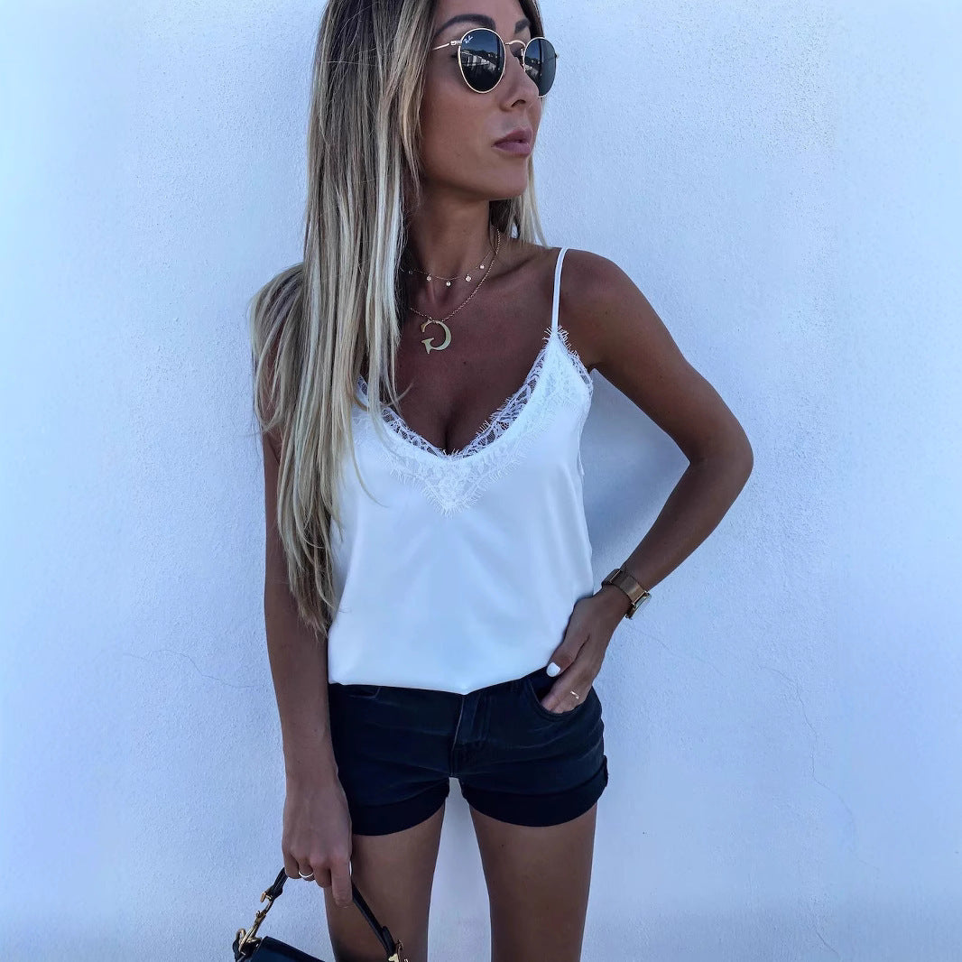 Damen Satin-Top mit Spitzenverzierung EB