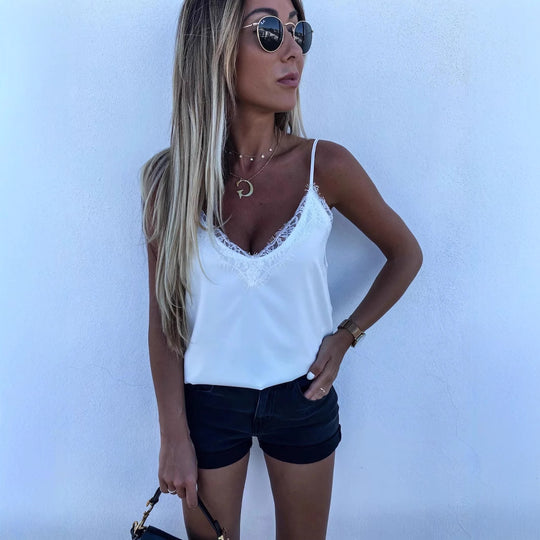 Damen Satin-Top mit Spitzenverzierung EB