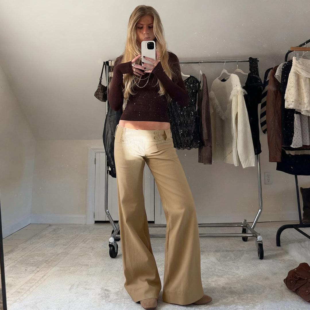 Damen weite Baumwollhose mit eleganter Schnittführung und praktischen Taschen EB