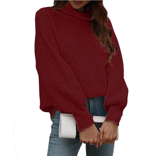 Damen Strickpullover mit weitem Schnitt und modischem Rollkragen EB