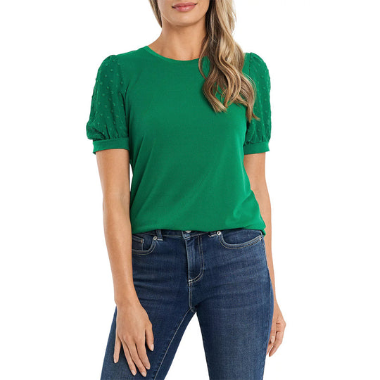 Damen modisches Freizeitshirt mit Puffärmeln und Struktur EB