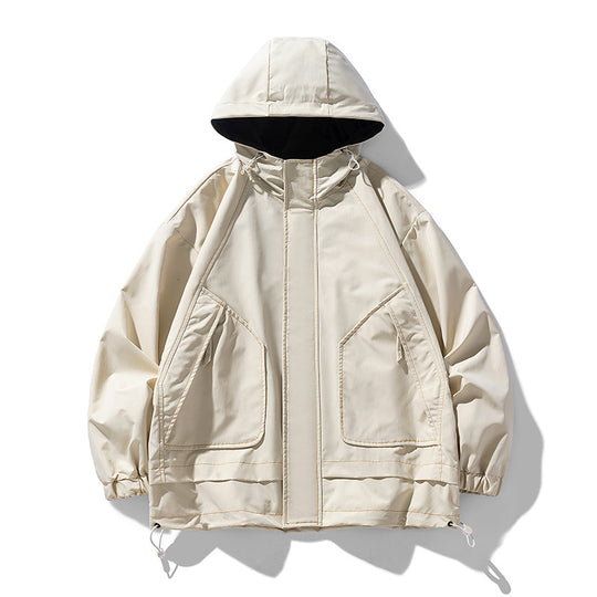 Herren winddichte praktische Outdoor-Jacke mit verstellbarer Kapuze und großen Taschen EB