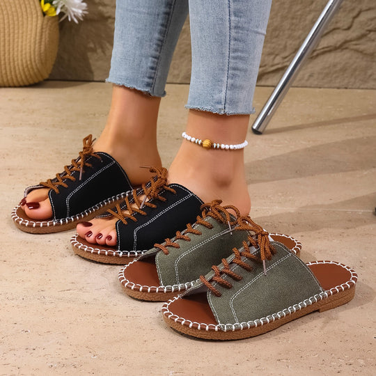 Damen lässige Schnürsandalen mit flexiblem Fußbett EB