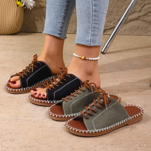 Damen lässige Schnürsandalen mit flexiblem Fußbett EB