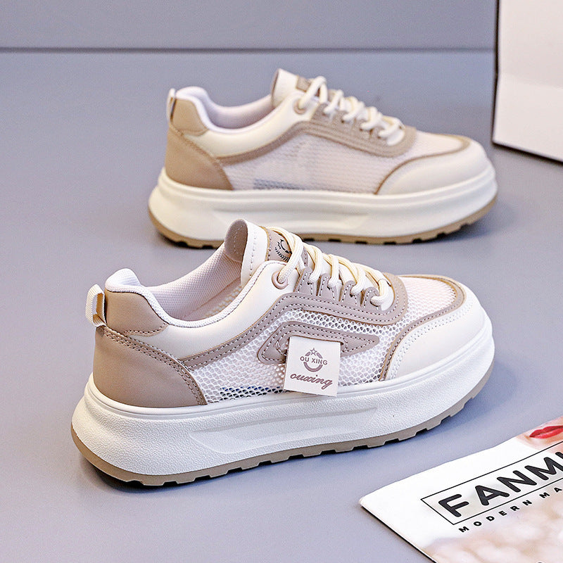 Damen nan leichte Plateausneaker mit atmungsaktivem Mesh-Obermaterial, gepolstertem Fersenkragen und stoßdämpfender EVA-Sohle EB