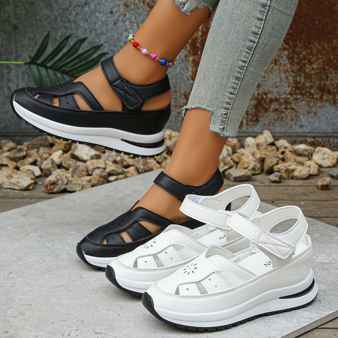 Damen Keilsandalen mit verstellbarem Klettverschluss und orthopädischer Komfortsohle EB