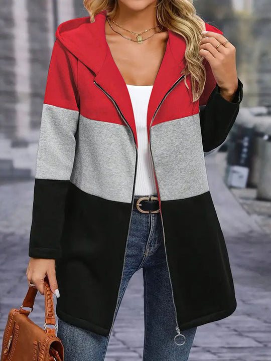 Damen lässiger Kapuzenmantel mit farbblockierendem Design EB