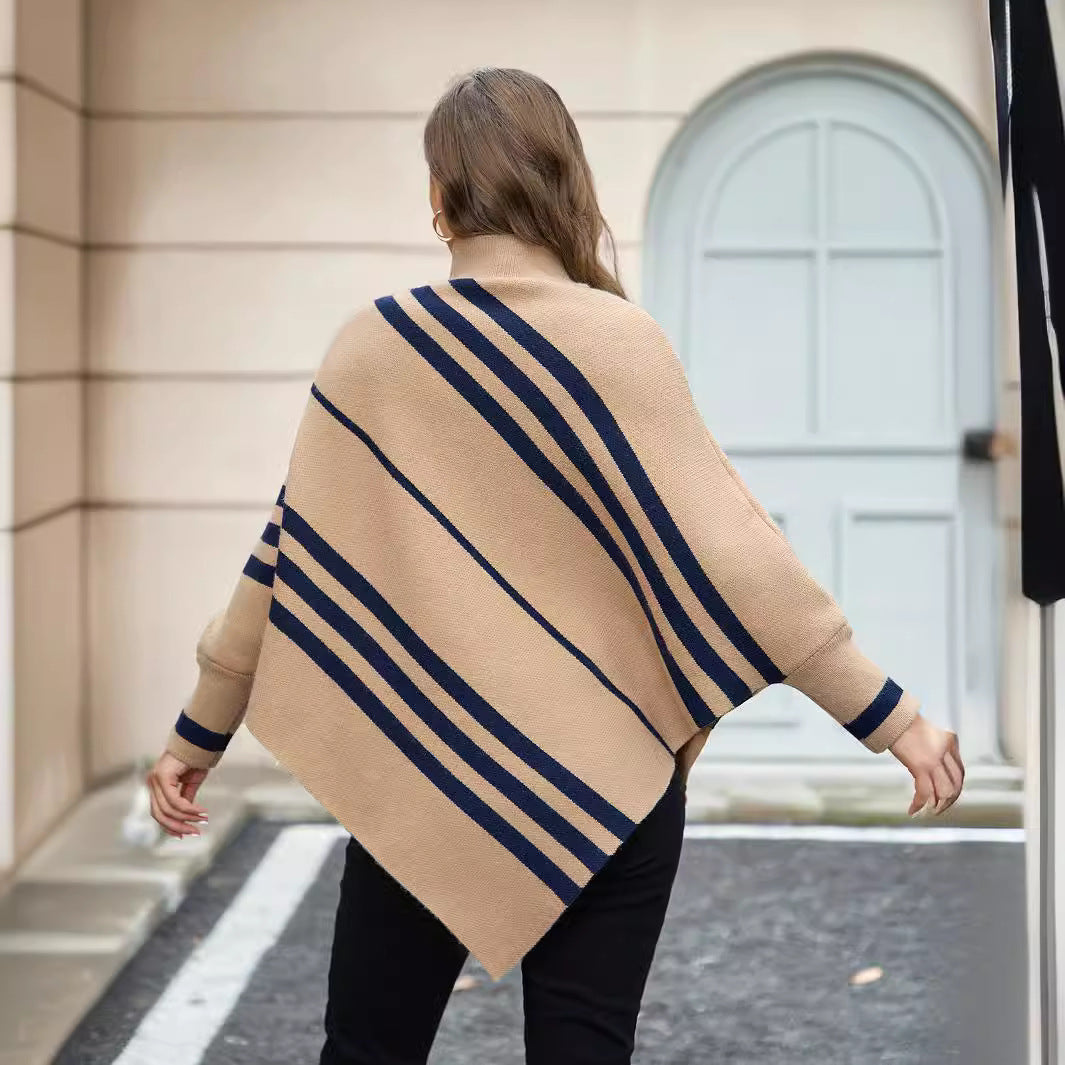 Damen Poncho mit modernen Streifen EB