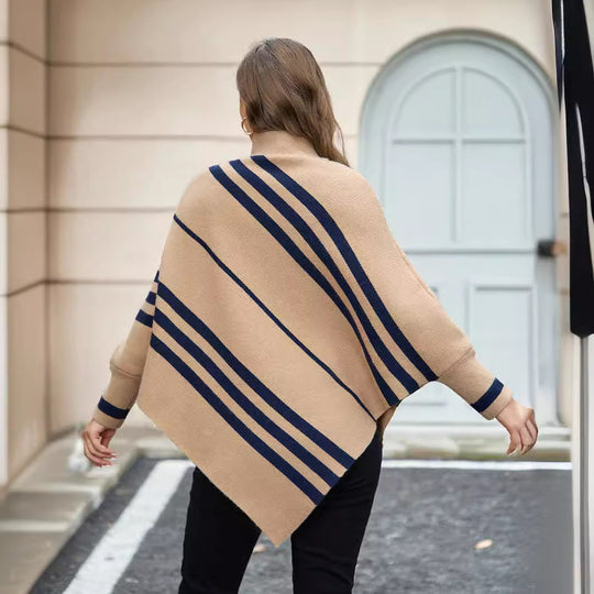 Damen Poncho mit modernen Streifen EB