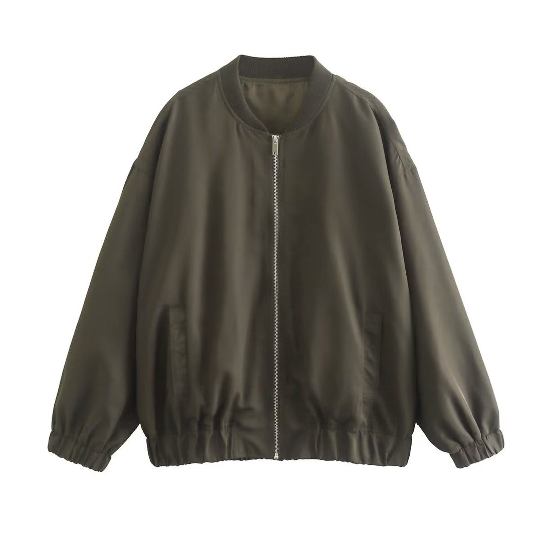 Damen lässige Bomberjacke aus leichtem Material mit elastischem Saum und praktischen Taschen EB
