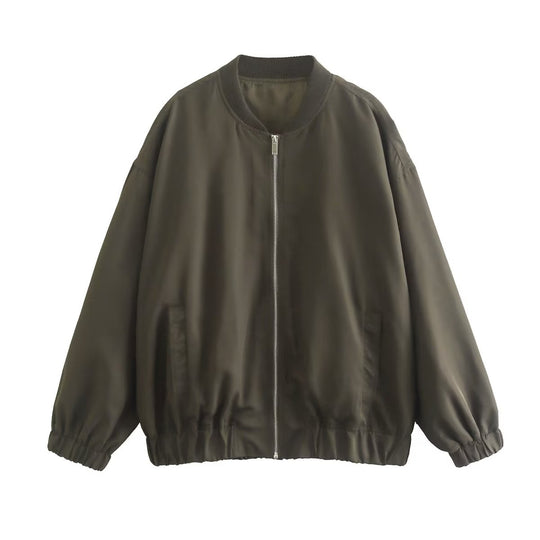 Damen lässige Bomberjacke aus leichtem Material mit elastischem Saum und praktischen Taschen EB