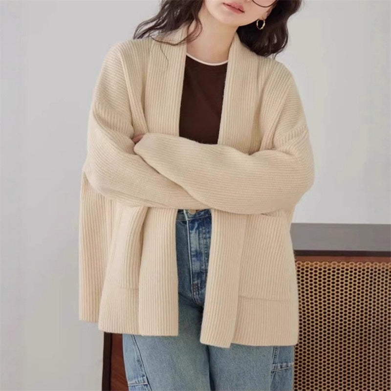 Damen Weicher Strickcardigan mit Rundhalsausschnitt und lässigem Schnitt EB