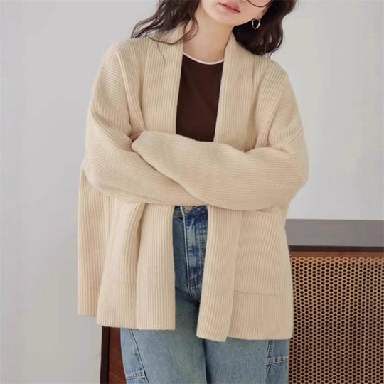 Damen Weicher Strickcardigan mit Rundhalsausschnitt und lässigem Schnitt EB