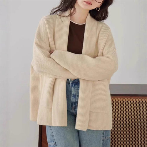 Damen Weicher Strickcardigan mit Rundhalsausschnitt und lässigem Schnitt EB