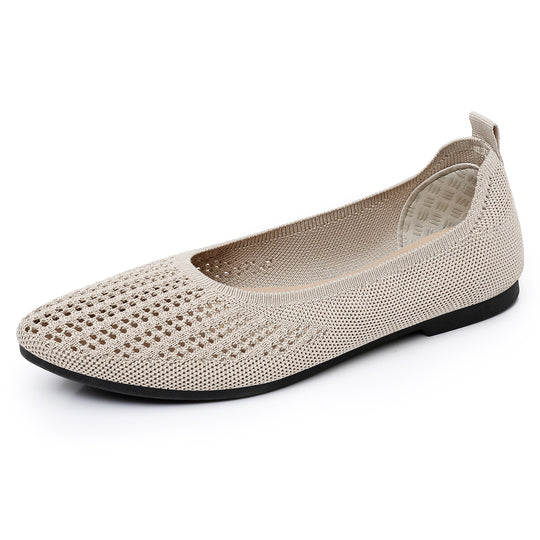 Damen nan atmungsaktive gestrickte Ballerina-Slipper mit perforiertem Obermaterial und orthopädischem Memory-Fußbett EB