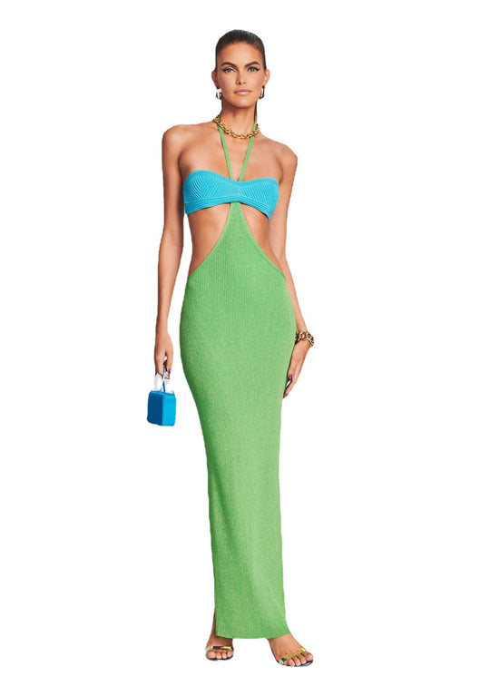 Damen Maxikleid mit kreativem Cut-Out-Design und schulterfreiem Oberteil EB