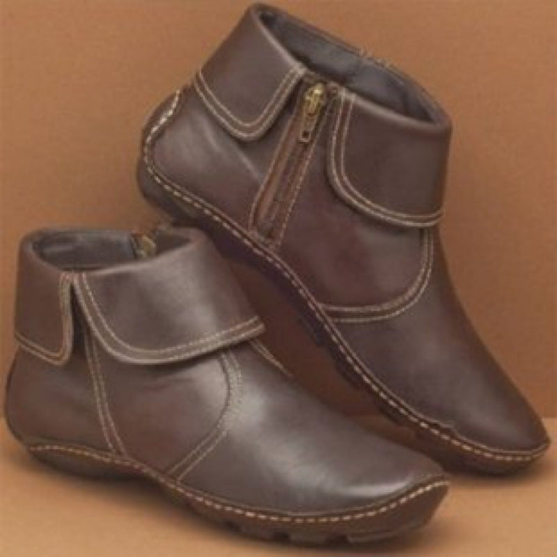Damen nan knöchelhohe Lederoptik-Stiefelette mit umlegbarer Manschette und seitlichem Reißverschluss EB