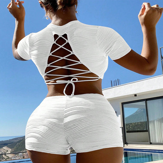 Damen Sport Crop-Top und Shorts Set EB
