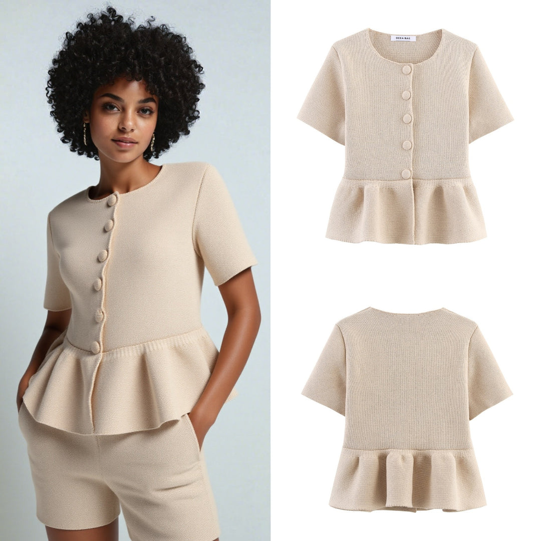 Damen Kurzarm Bluse mit Rüschensaum EB