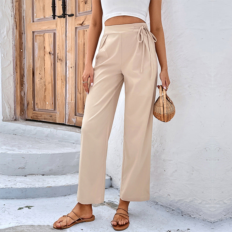 Damen Bequeme High-Waist-Hosen mit Kordelzug und weitem Schnitt EB