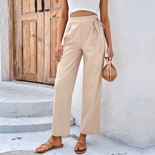 Damen Bequeme High-Waist-Hosen mit Kordelzug und weitem Schnitt EB