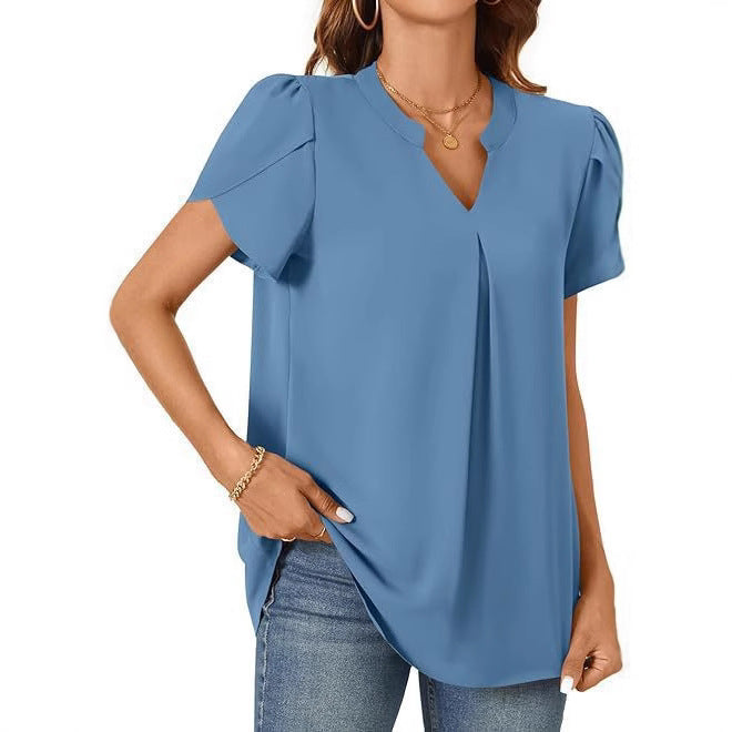 Damen Elegante Bluse mit V-Ausschnitt und Puffärmeln EB