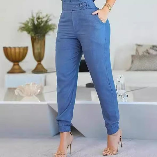 Damen lässiger Jumpsuit mit Rüschendetails und verstellbarem Taillengürtel EB