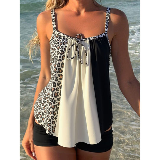 Damen Tankini mit modischem Leoparden-Design und edlen Elementen EB