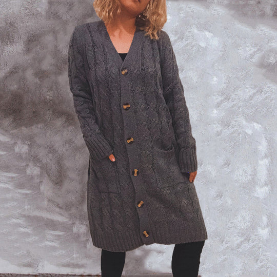 Damen Grobstrickjacke mit Knopfdetails und praktischen Taschen EB