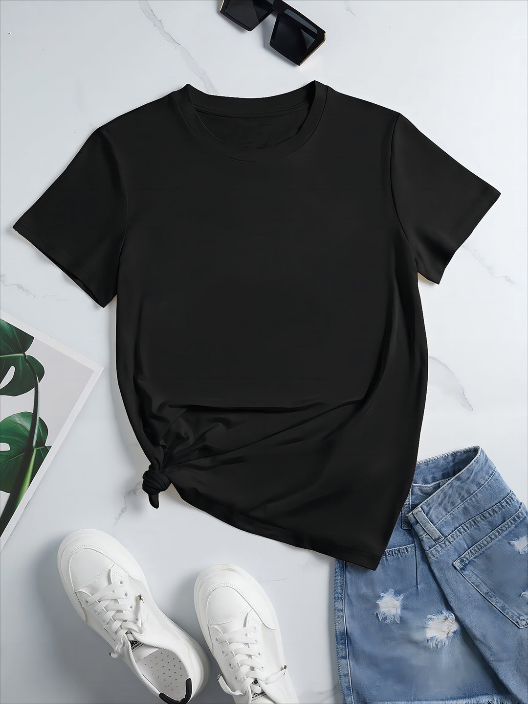 Damen oversized Baumwoll-T-Shirt mit geradem Schnitt und minimalistischem Design EB