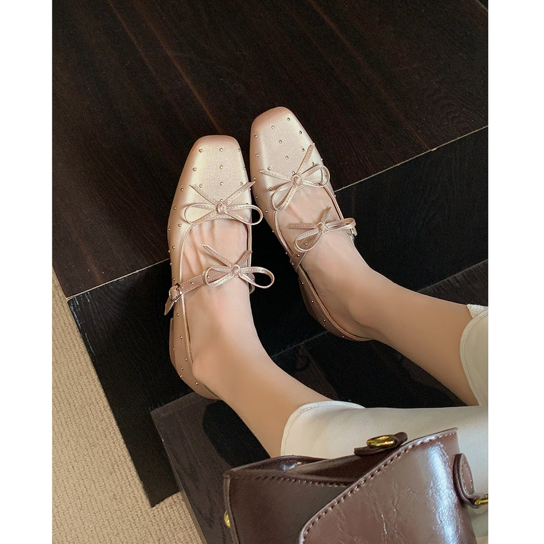 Damen Ballerinas mit dekorativen Schleifen und Strass-Applikationen EB