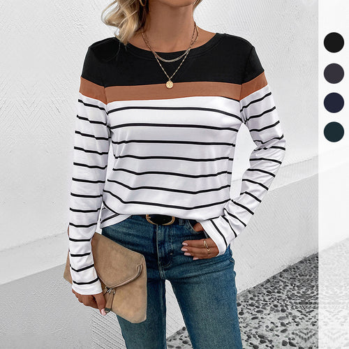 Damen Langarmshirt mit modischem Streifenmuster und kontrastierendem Oberteil EB