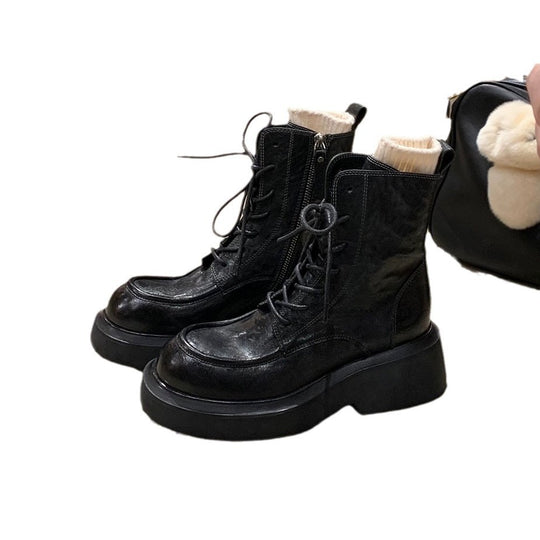 Damen Schnürstiefel mit robustem Blockabsatz und wärmendem Innenfutter EB