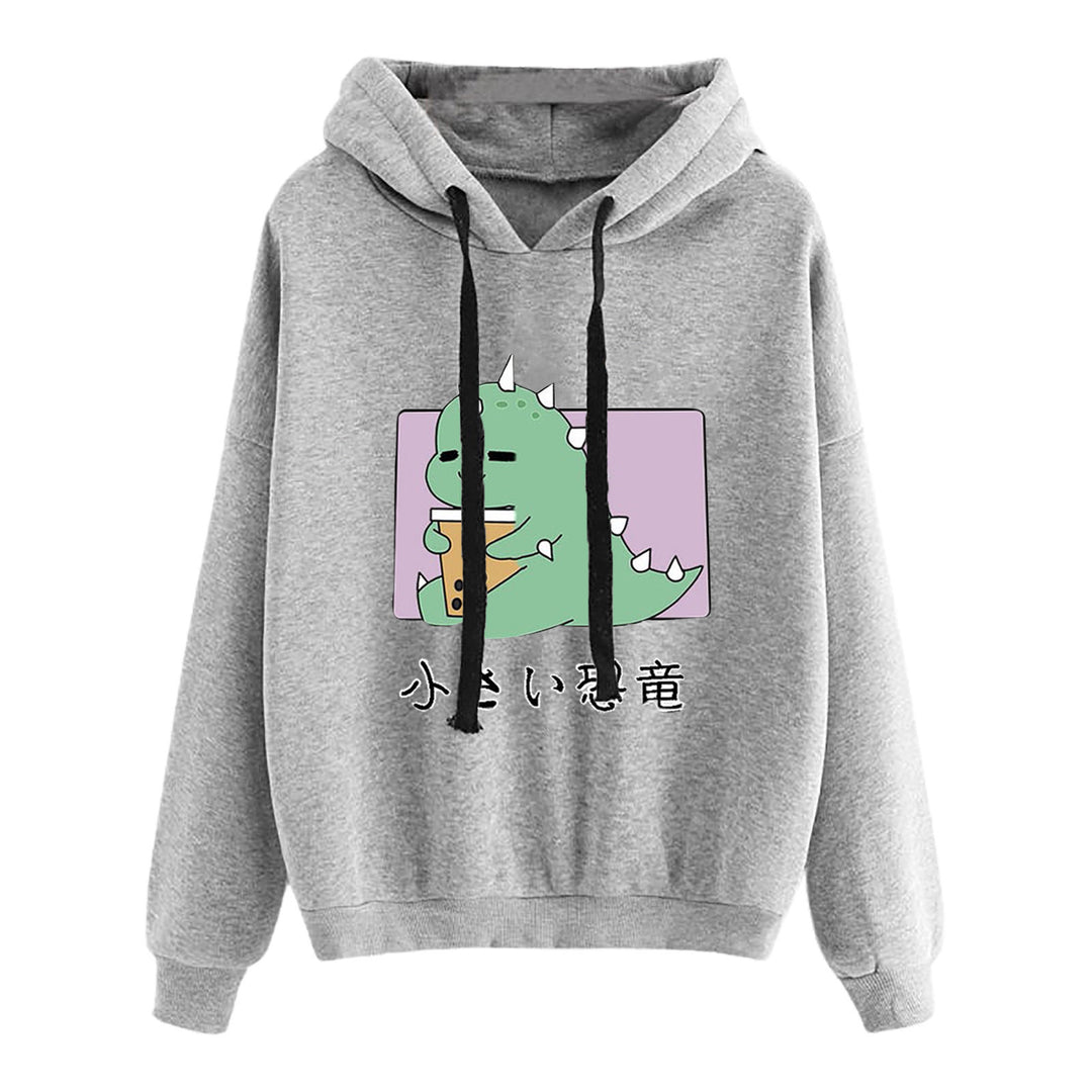 Damen nan kurz geschnittener Cropped-Kapuzenpullover mit niedlicher Frosch-Illustration und verstellbarer Kapuze EB