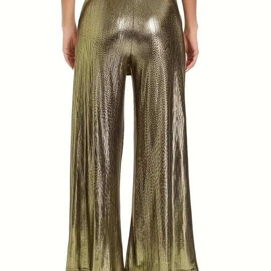 Damen elegante Plisseehose mit hochglänzendem Finish EB