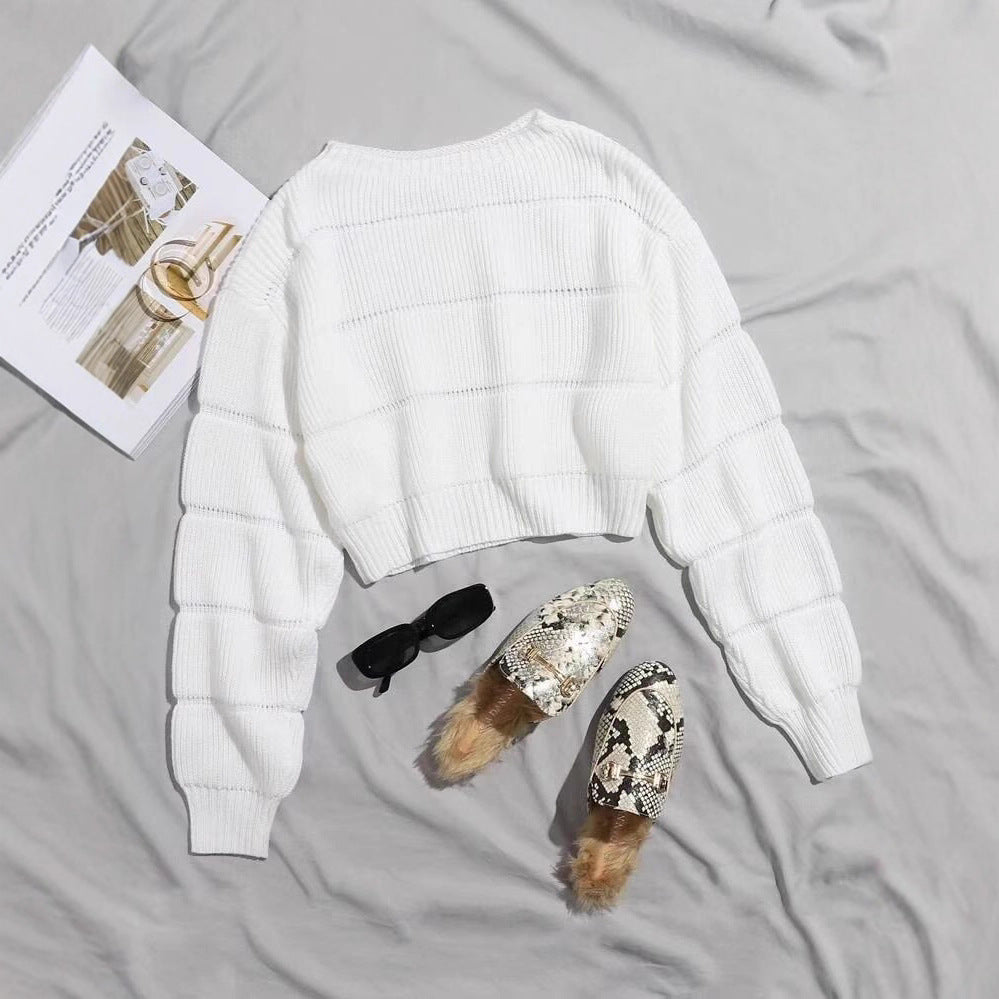 Damen Trendiger Strickpullover mit strukturierter Rippoptik und verkürztem Schnitt EB