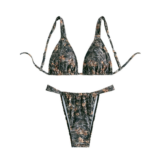 Damen Triangel-Bikini mit verspieltem floralem Muster und verstellbaren Trägern EB