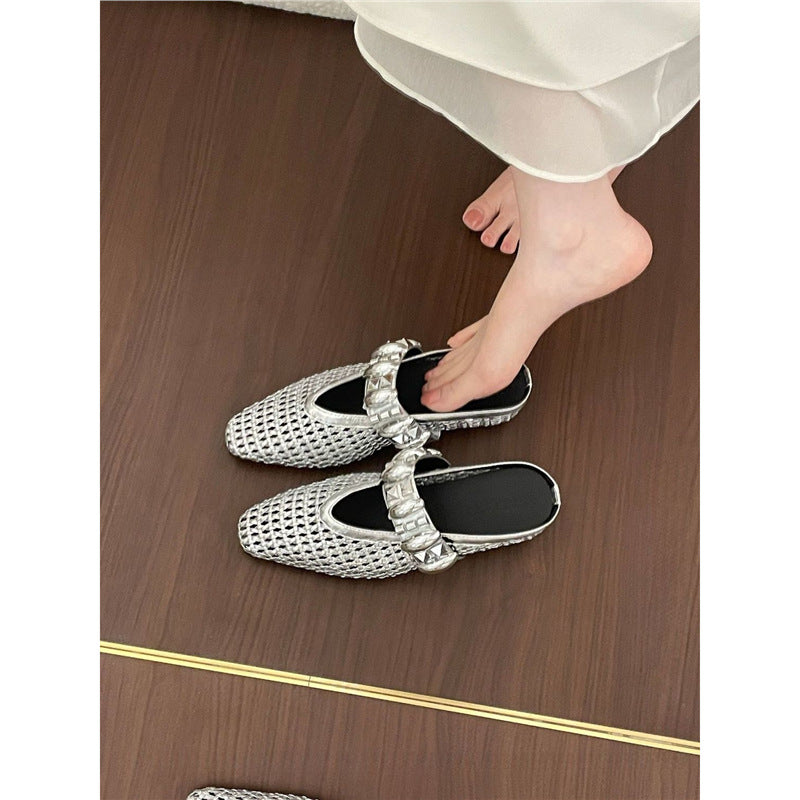 Damen offene Mules mit dekorativem Riemen und modischem Design EB