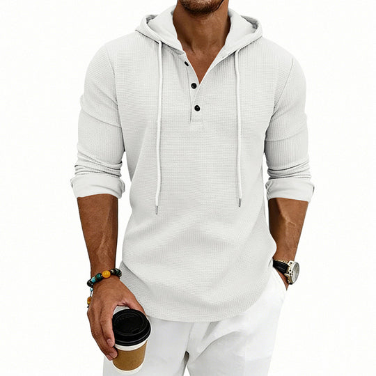 Herren Waffelstrick-Henley-Hoodie mit Knopfleiste und Kapuze EB