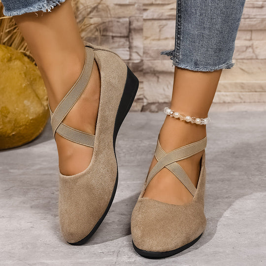 Damen elegante Ballerinas mit modischen Kreuzriemen und bequemem Wedge-Absatz EB