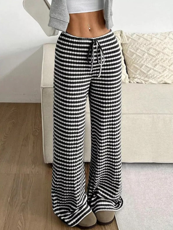 Damen weite Karohose mit elastischem Bund und verstellbarem Kordelzug EB