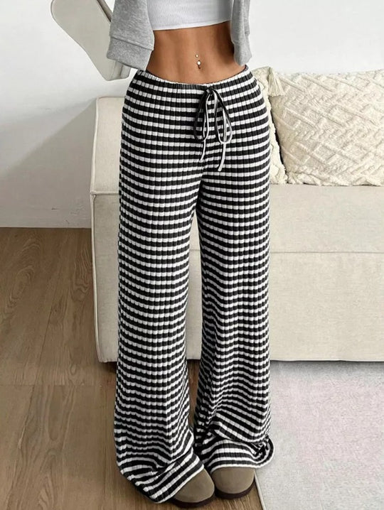 Damen weite Karohose mit elastischem Bund und verstellbarem Kordelzug EB